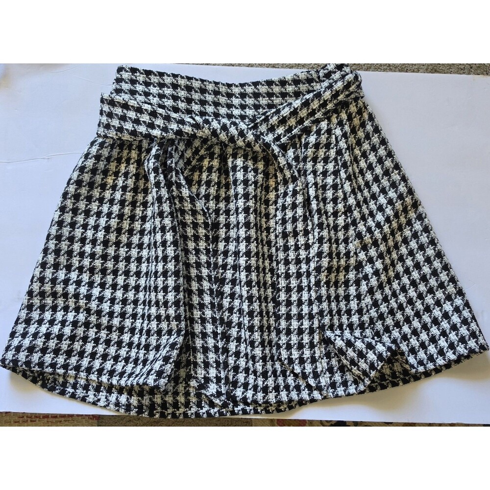 Express Houndstooth Pleated Mini Skirt w/Tie Belt Sz 6 NWT Tweed High Waisted